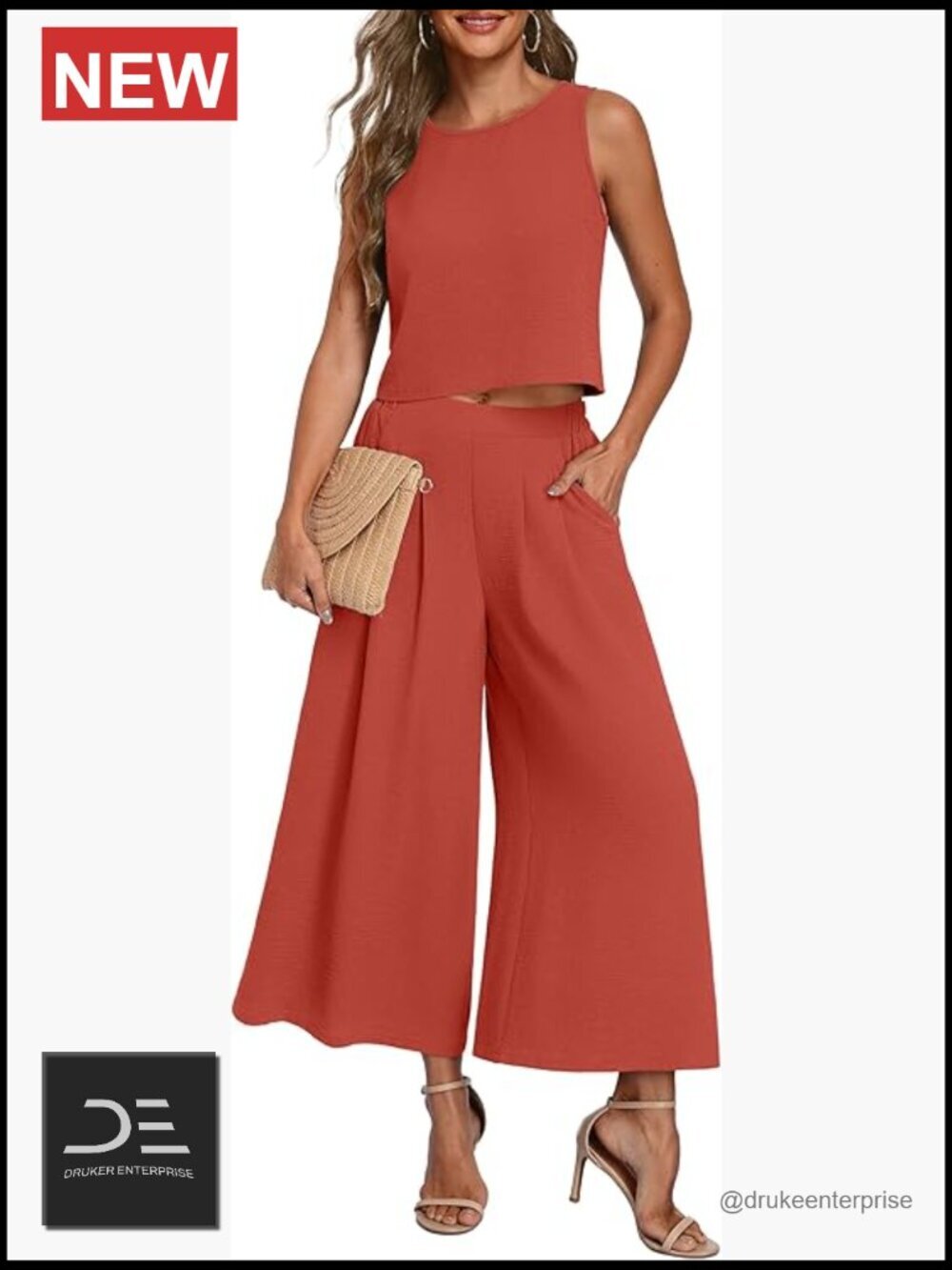 Sleeveless Crop Top and Flowy Wide Leg Pants 2 Piece Set Summer Vacation Outfits